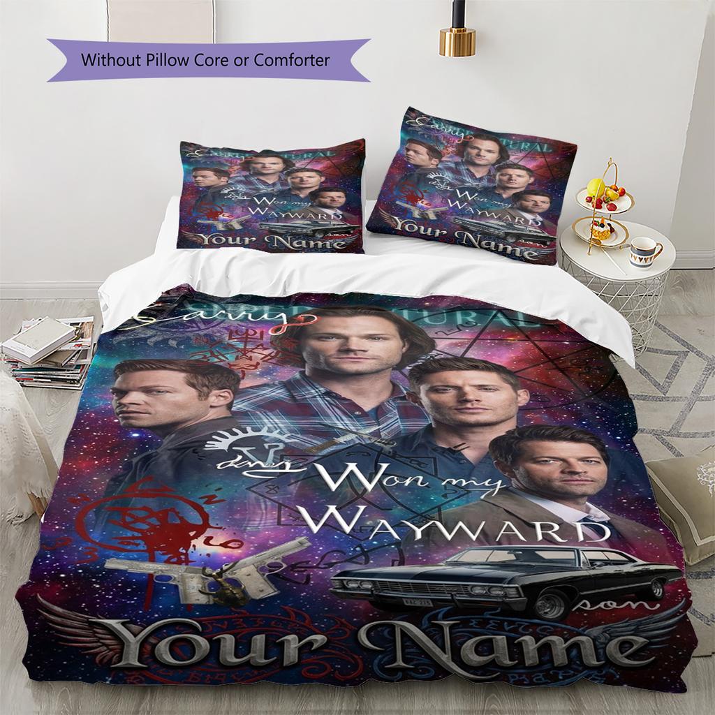 Name Custom Supernatural Pattern Bedding Set Quilt Cover Pillowcase Home Decor Gift (1 * duvet cover + 2 * pillowcase, without core)