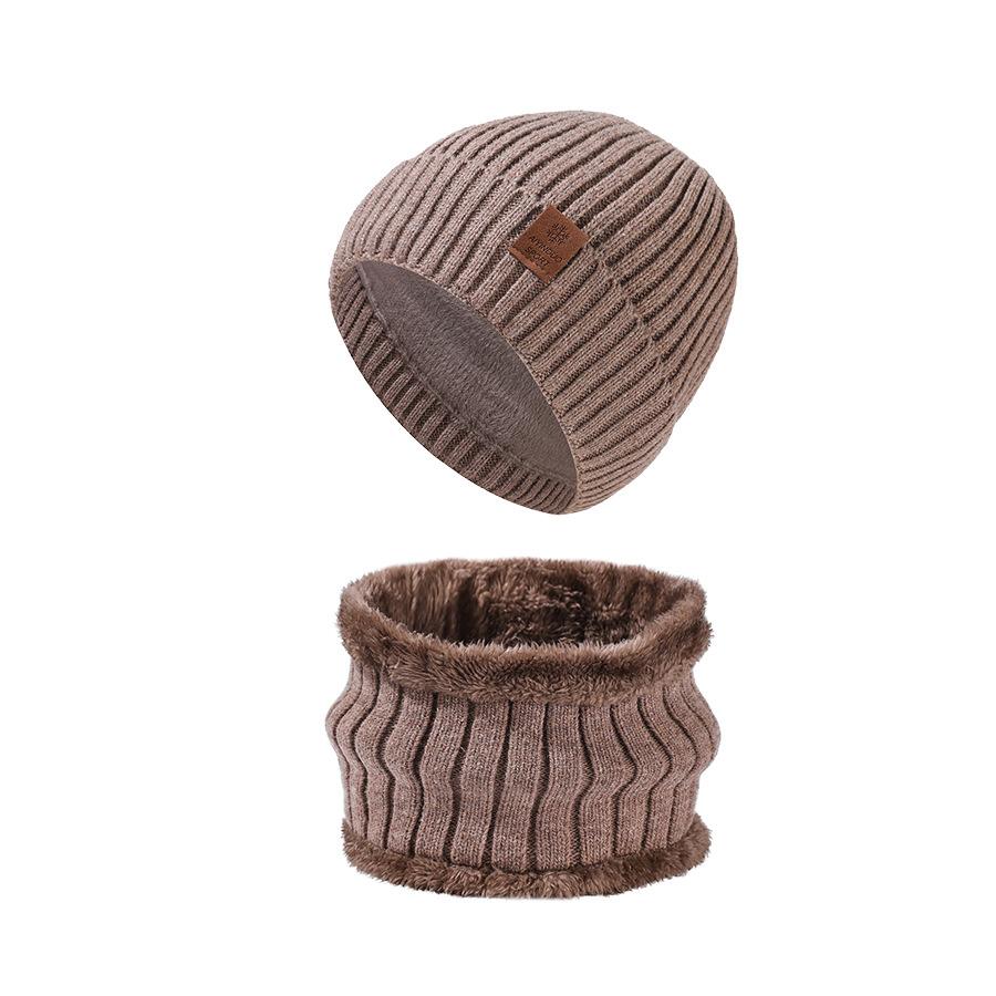 Winter Men's Knitted Hat Scarf Kit Stretch Warm Hat Two-Piece Set Thick Sleeve Cap Skullies Beanies