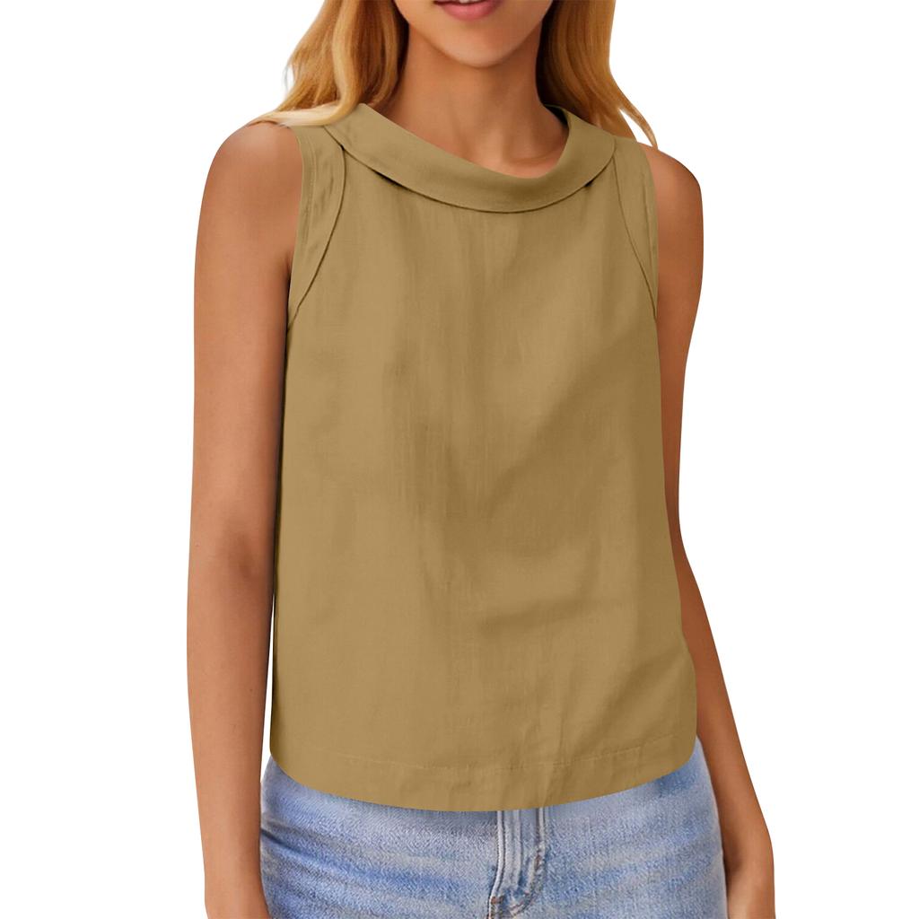 Женский хлопково-льняной короткий пуловер, повседневный топ без рукавов