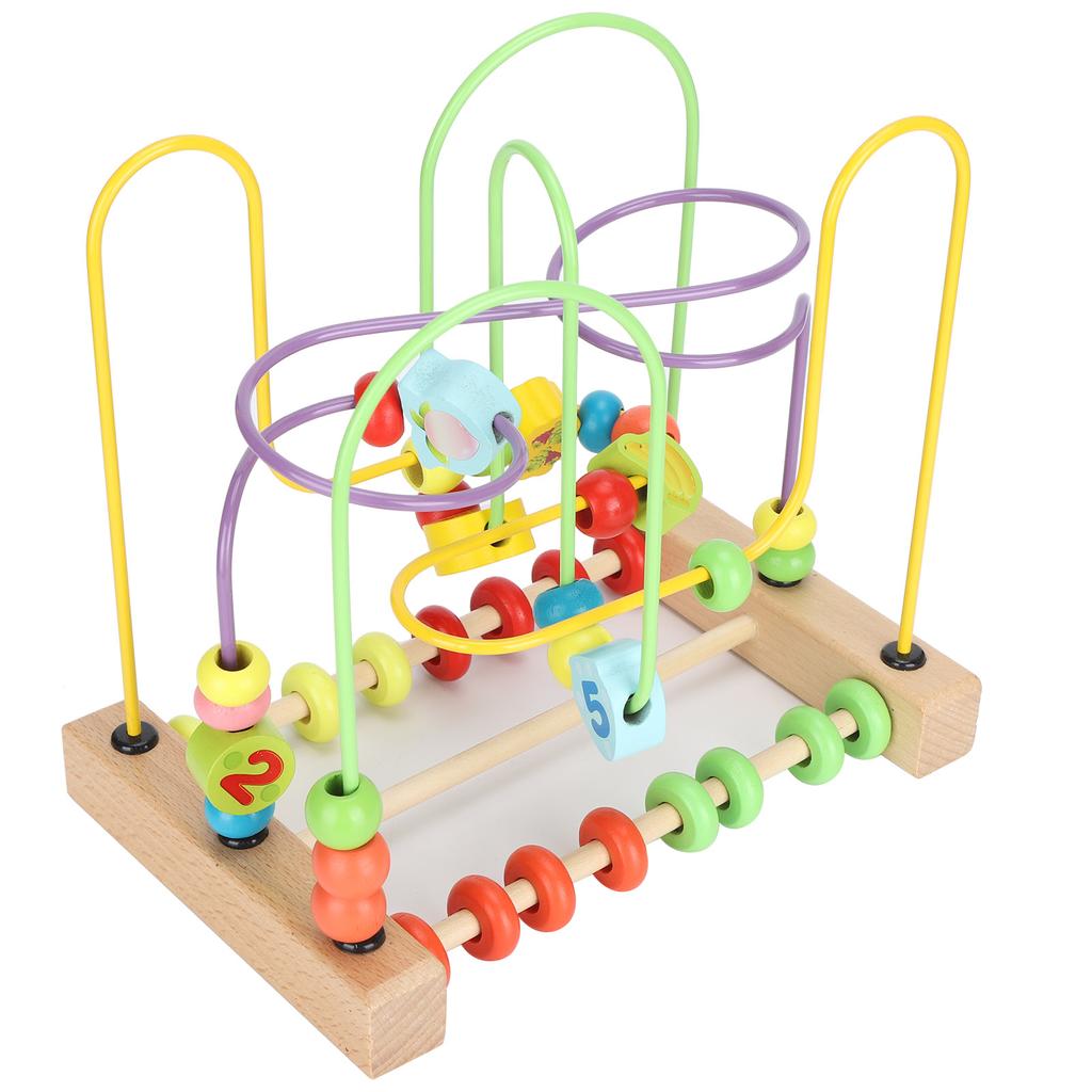 Wooden Bead Maze Activity Cube Fruits Slide Abacus Toddler Roller Coaster Educational Toy L