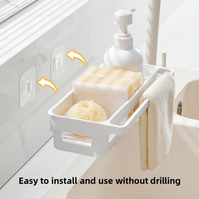 Подставка для тряпок, Кухонная корзина для сушки и хранения, Бытовая подставка для хранения ватных дисков и мыла/жидкости для мытья посуды, Несверлимая полка для хранения в ванной