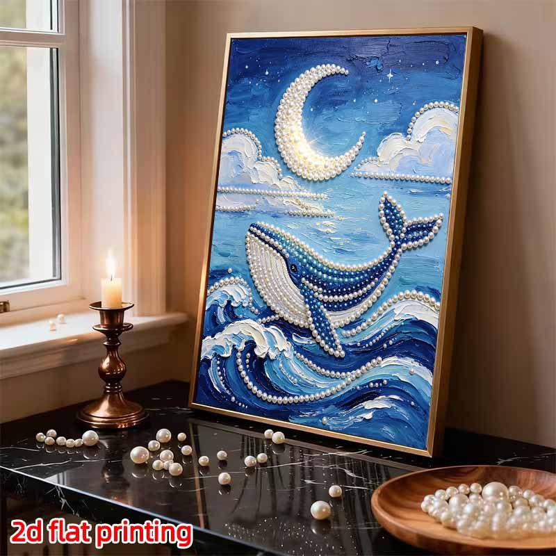 Набор для DIY-живописи жемчугом без рамки Синий Кит Луна 3D Блестящая bead art холст Расслабляющее творческое рукоделие для домашнего декора стены Подарок