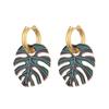 Hot Colorful Big Leaf Pendant Gold Color Stainless Steel Earrings For Women Zircon Vintage Statement Enamel Round Hoop Earrings