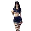 Sexy Cosplay CA Stewardess Police Open Chest Open Navel Exposure Extreme Erotic Cute Uniform Ladies Naughty Cosplay Top and Bottom Set Fancy Dress