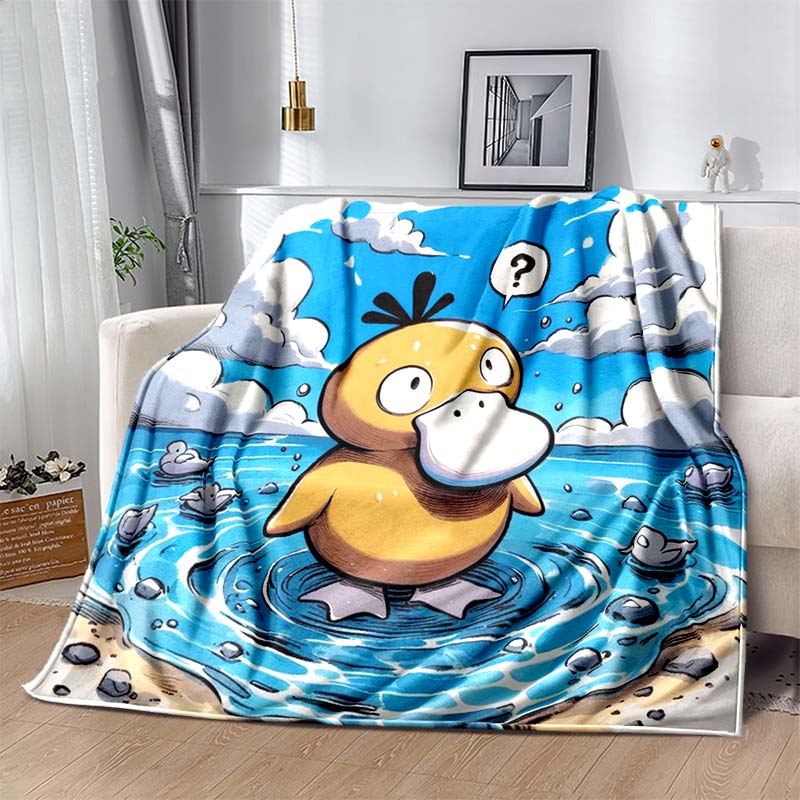 1PC Pokémon Psyduck Pattern Blanket Warm Soft Fluffy Kids and Adult Sofa Bed Throw Blanket Suitable Outdoor Travel Camping