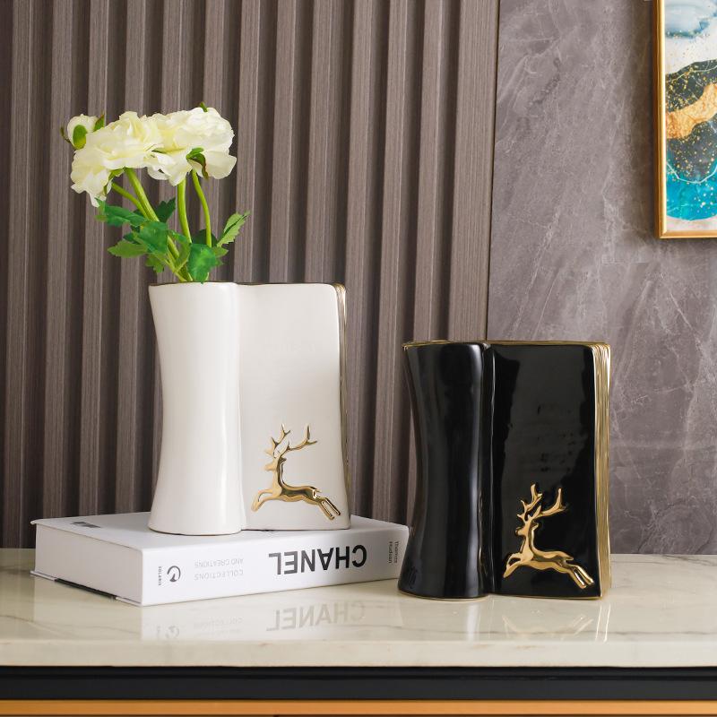 Роскошная керамическая ваза в форме книги из золота, североевропейская современная ваза для цветов, настольная ваза, украшение для комнаты с гидропоникой