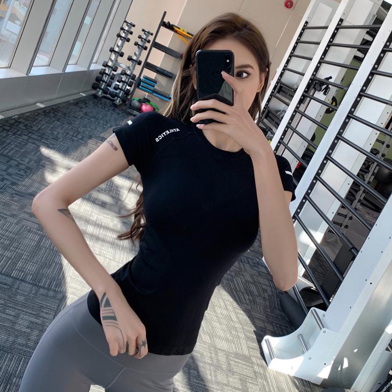 Женская быстросохнущая футболка для йоги и бега - Летняя эластичная посадка для фитнеса и пилатеса