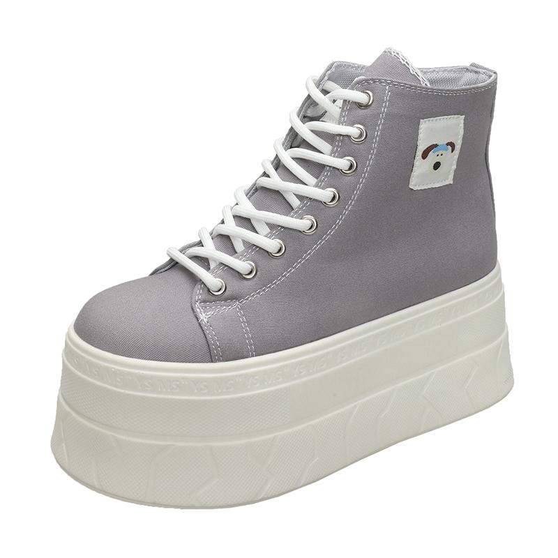Мода 2025 Новые 7,5 см Модные парусиновые кроссовки с высоким верхом Дышащие Женские Кроссовки на супервысоком каблуке Обувь на платформе Женская Летняя Осенняя Обувь