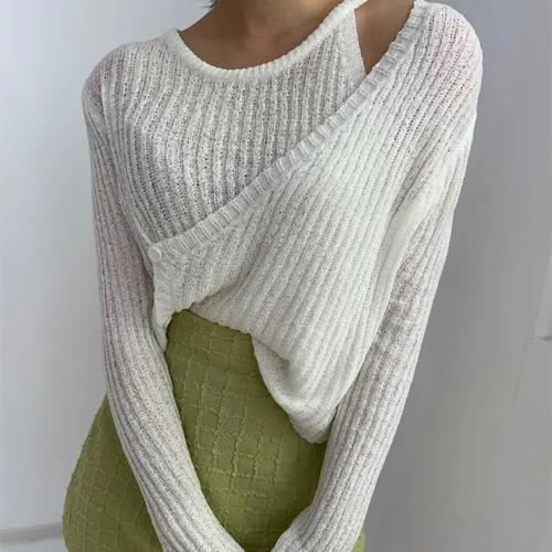 Женский свитер ранней осени, тонкий трикотажный модный свитер в стиле вестерн с пряжкой, ажурным дизайном, дышащая рубашка с длинным рукавом, защита от солнца...