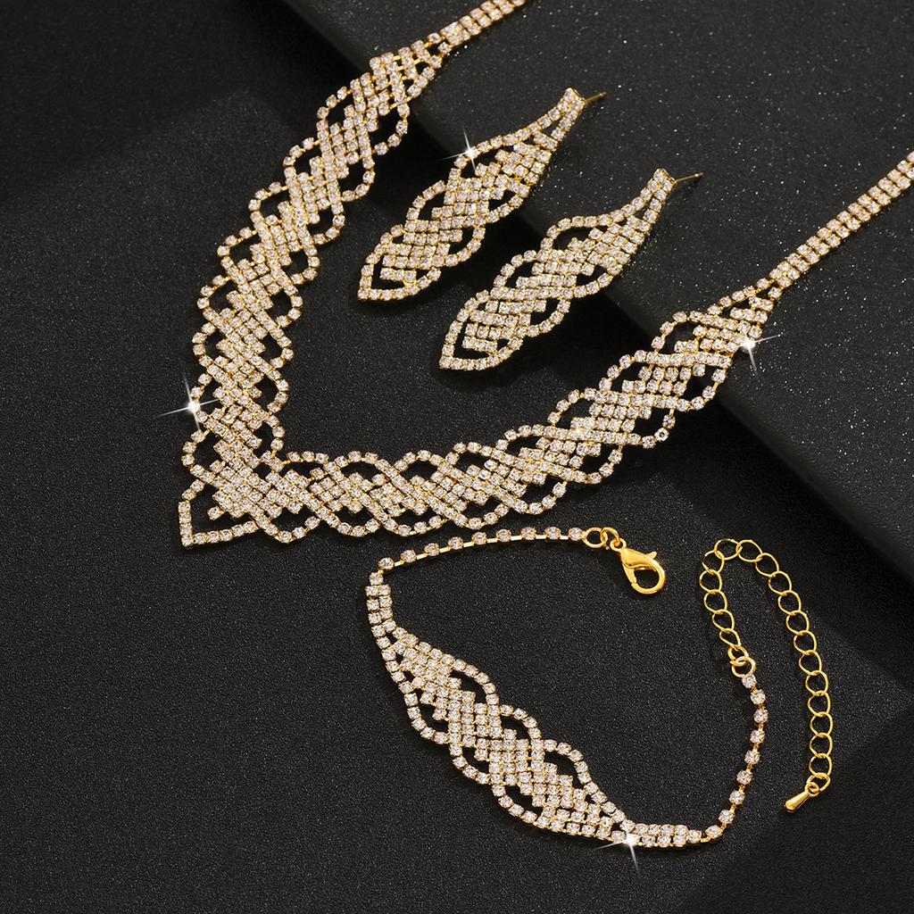 Ожерелье, серьги, браслет из трех частей, свадебные аксессуары для ужина со стразами