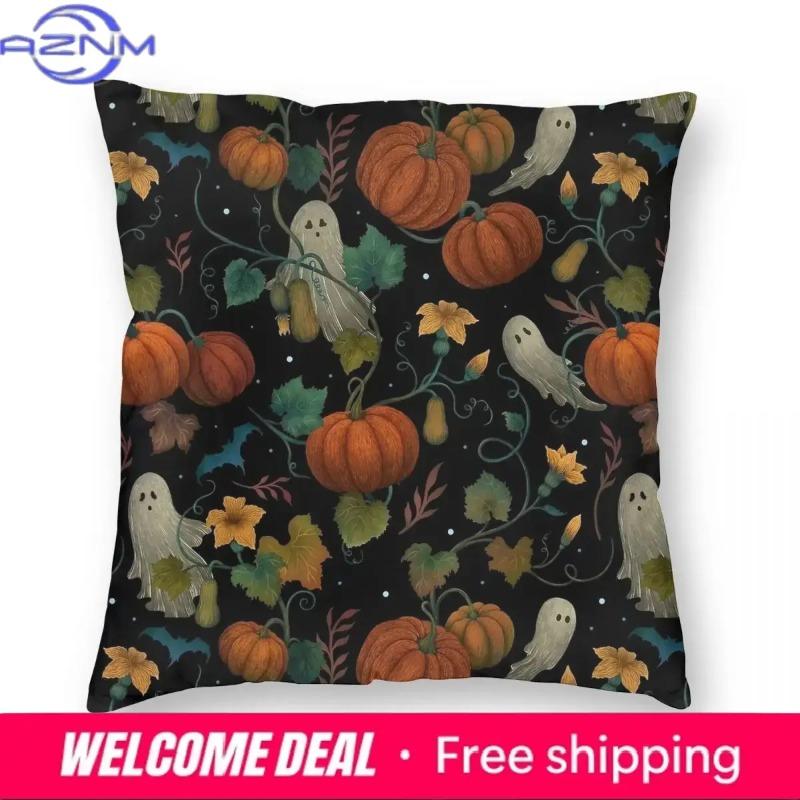 Pumpkin Ghost Halloween Spooky Pillowcase Printing Polyester Cushion Cover Decorative Pillow Case Cover Home Square cm
