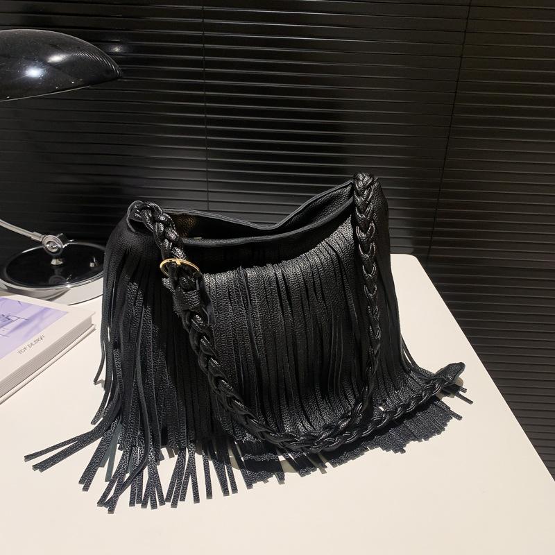 Ретро нишевая модная сумка женская новинка 2024 года, сумка с бахромой, фактура, повседневная, большой емкости, косая сумка через плечо