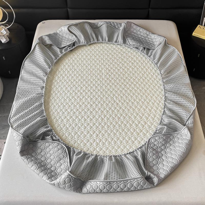 Soft Thick Latex Ice Silk Fitted Sheet Set Queen Cool Down Bed Sheet and Pillowcase Washable Machine Summer Cooling Mat for Bed