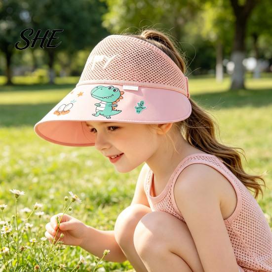 Adjustable Fit Sun Hat Mesh Hats for Kids, UV Protection Fishing with Cartoon Dinosaur Prints, Wide Boys Girls Brim Bucket Hat, Open Top Breathable