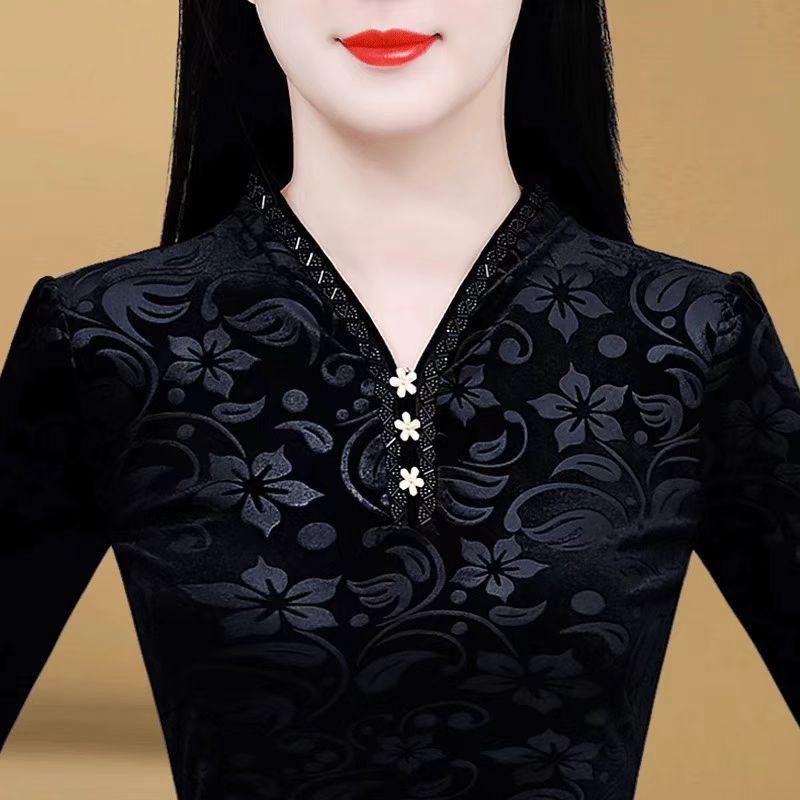 Нижняя рубашка женская новая зимняя черная тонкая рубашка темперамент длинный рукав теплая внутри с большим размером футболки верх