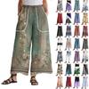 Женские брюки широкие от бедра с эластичным поясом, ретро-принтом, большими накладными карманами, лоскутные свободные брюки