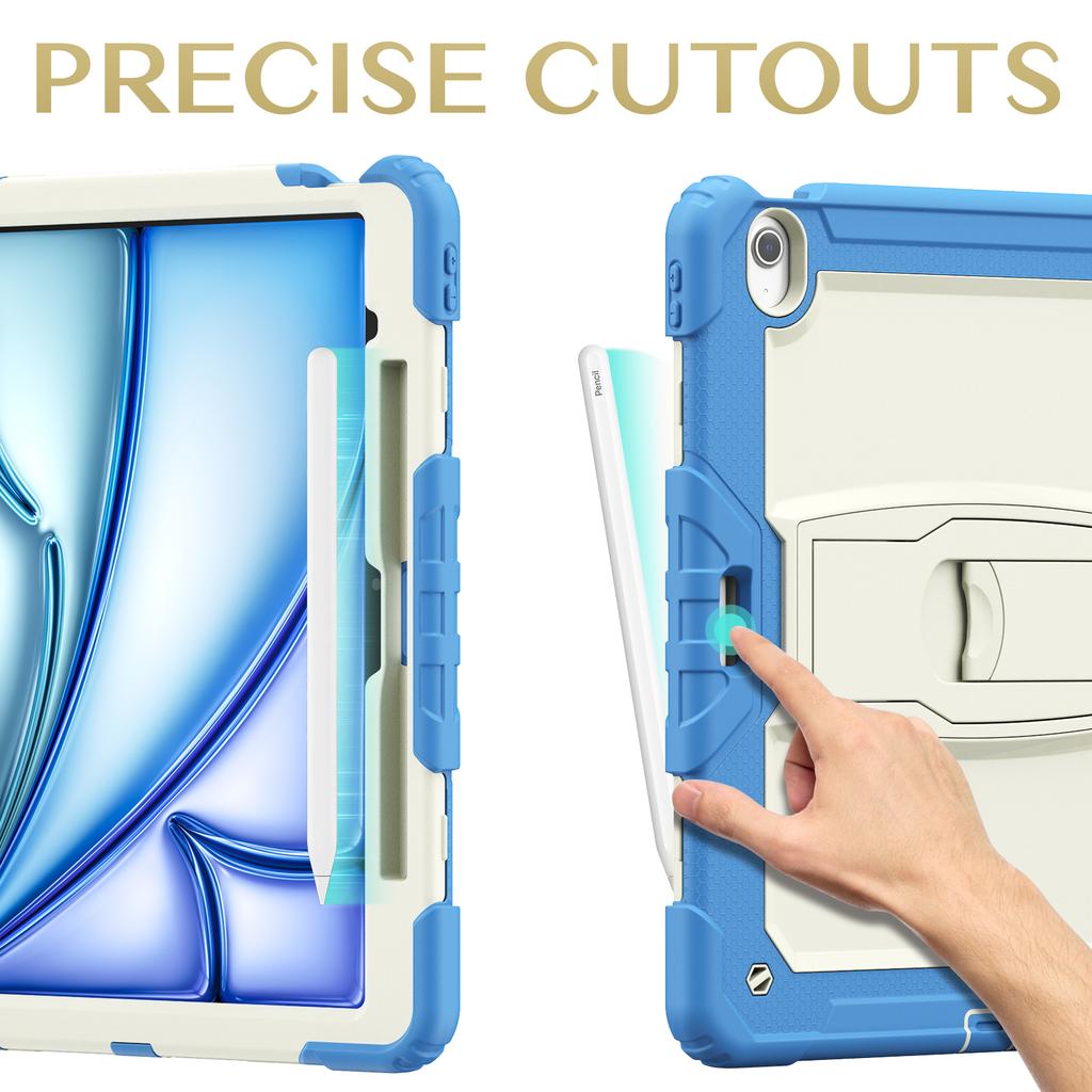 For iPad Air 13 (2025)/(2024) Case PC+Silicone Kickstand Pen Slot Tablet Cover with Shoulder Strap
