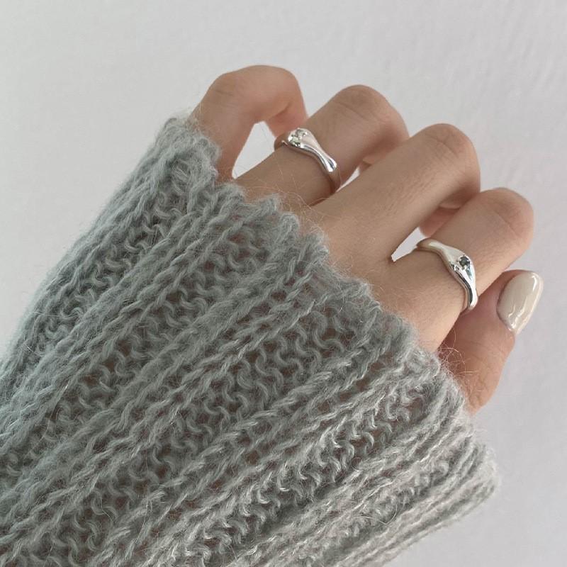PANJBJ 925 Sterling Silver Wave Irregular Rings For Women Zircon Hip-Hop Minimalist Finger Jewelry Party Gift Dropshipping