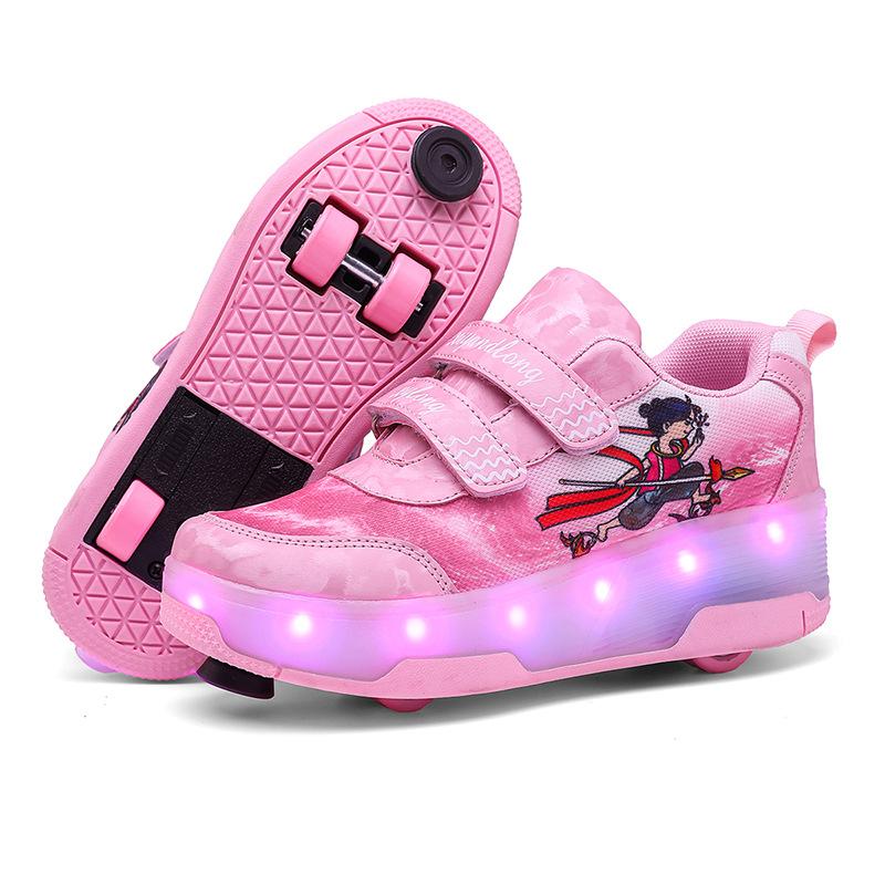 Детские кроссовки-ролики для девочек, четырехколесные роликовые коньки с тормозами, роликовые коньки для мальчиков