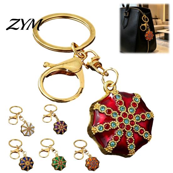 Octagonal Cap Key Ring Rhinestone Ethnic Hat Keychain, Bling Car Lightweight Fashion Accessories Ring, Zinc Alloy Pendant for Backpacks and