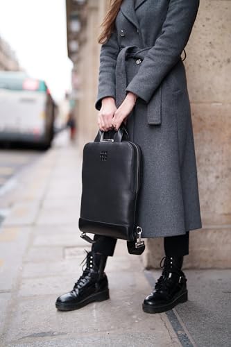 Moleskine Classic Leather Business Backpack with 15-inch Laptop Storage, Vertical Design, Men's, Black, One Size