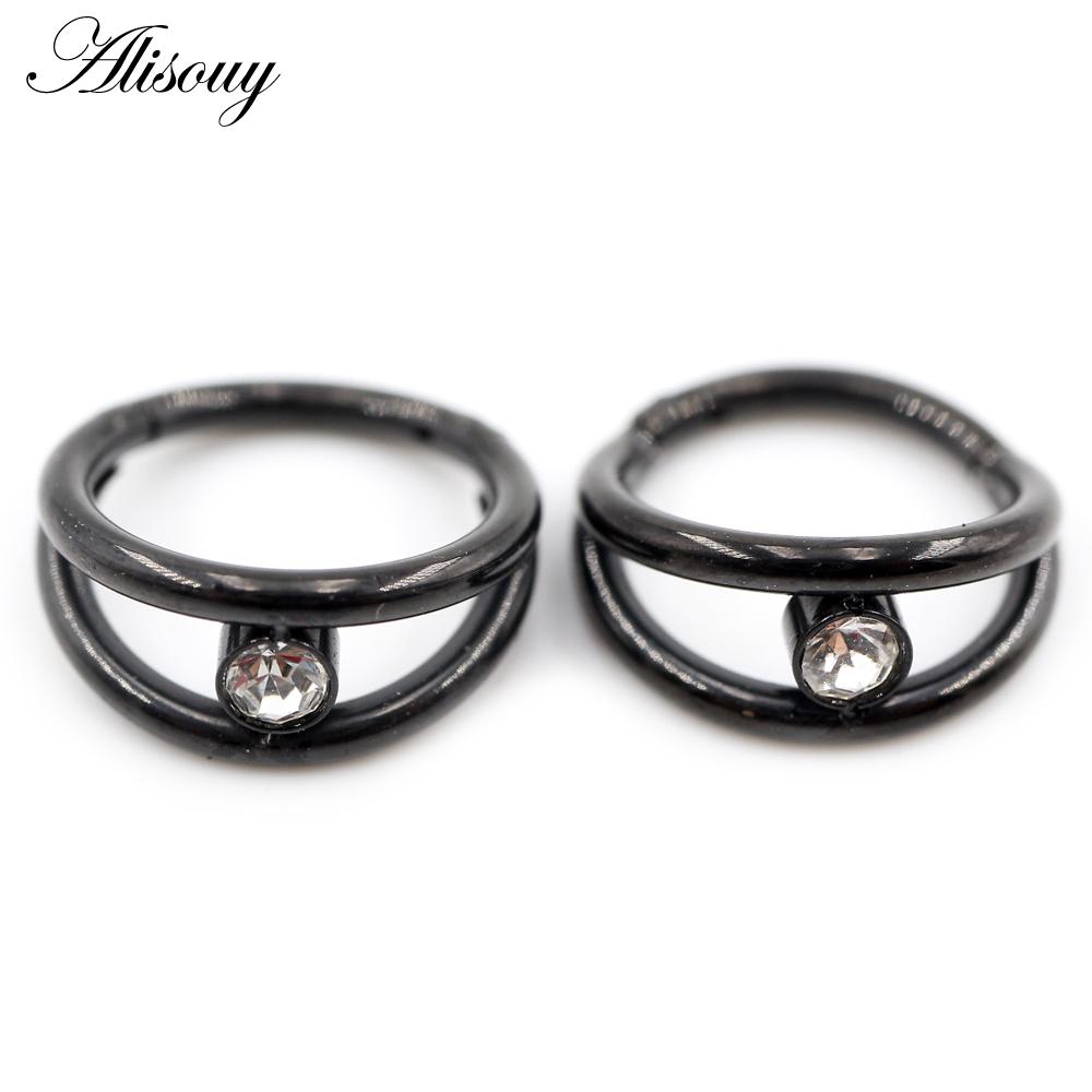 Alisouy 1pc Two Layers Zircon CZ Cartilage Earrings Stainless Steel Hinged Piercing Septum Clicker Nose Rings Hoop Segment Rings