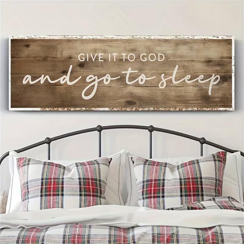 Frameless Vintage "Give It to God and Go to Sleep" Inspirational Verse Wall Art Poster - Suitable for Bedroom, Kitchen, Living Room Home Decor