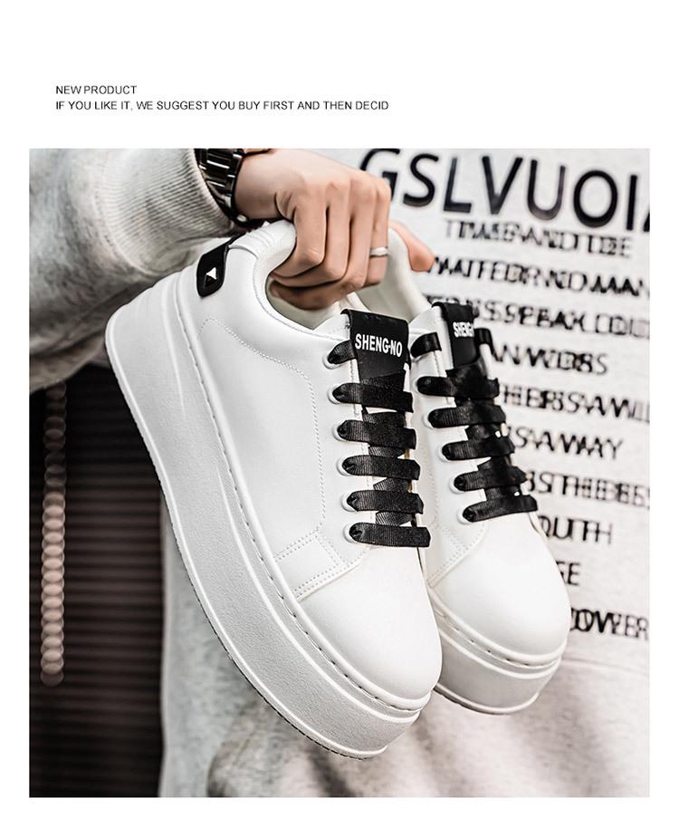 Мужские летние дышащие белые кроссовки с увеличением роста - Модные повседневные кеды на толстой подошве для скейтборда