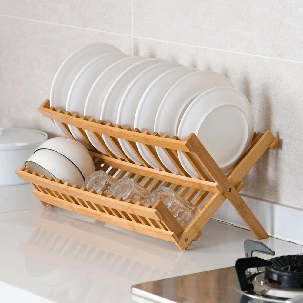 Retro Folding Dish Rack Natural Drying Holder Easy Clean Dish Drying Rack Restaurant