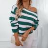 2024 European And American Autumn And Winter New Loose Casual One Neck Long Sleeved Knitted Sweater Striped Sweater For Women