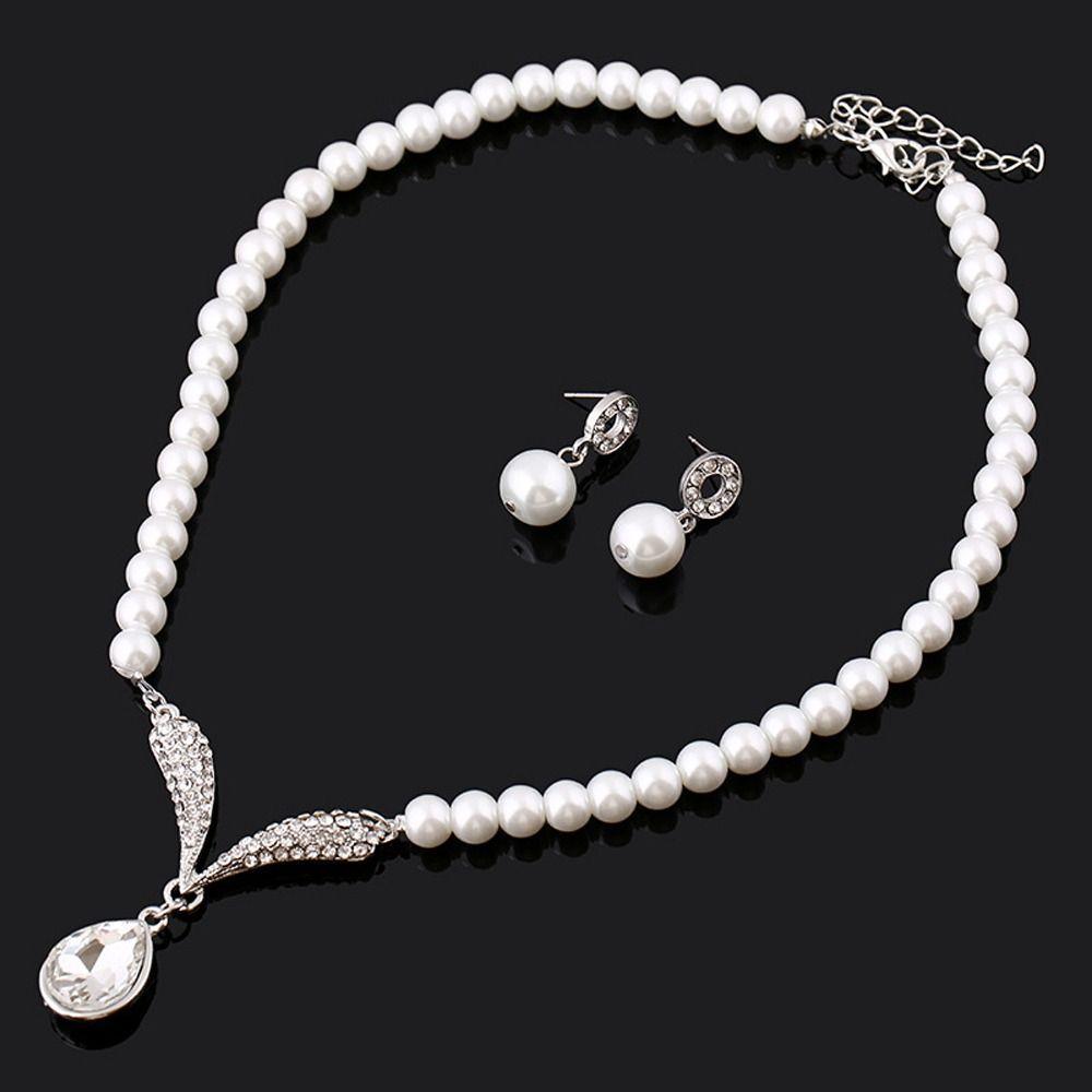 Korean Style Water Drop Earrings Dangle Earrings Women Necklace Bridal Wedding Jewelry Set