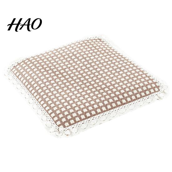 Pastoral Style Chair Mat Cotton Linen Pad, Striped Plaid Dining with Lace Trim, Seat Cover Breathable Thin Pad Ties for Office Barstool Comfortable