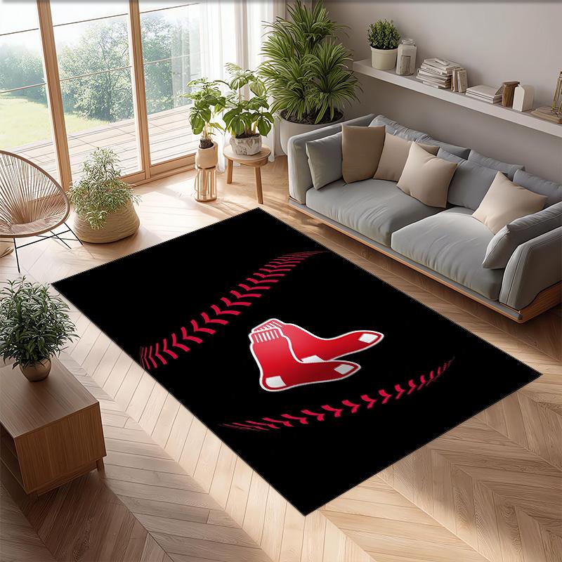Boston Red Sox Crystal Velvet Carpet Soft Anti?Slip Floor Mat Comfortable Home Living Room Bedroom Decor Rug