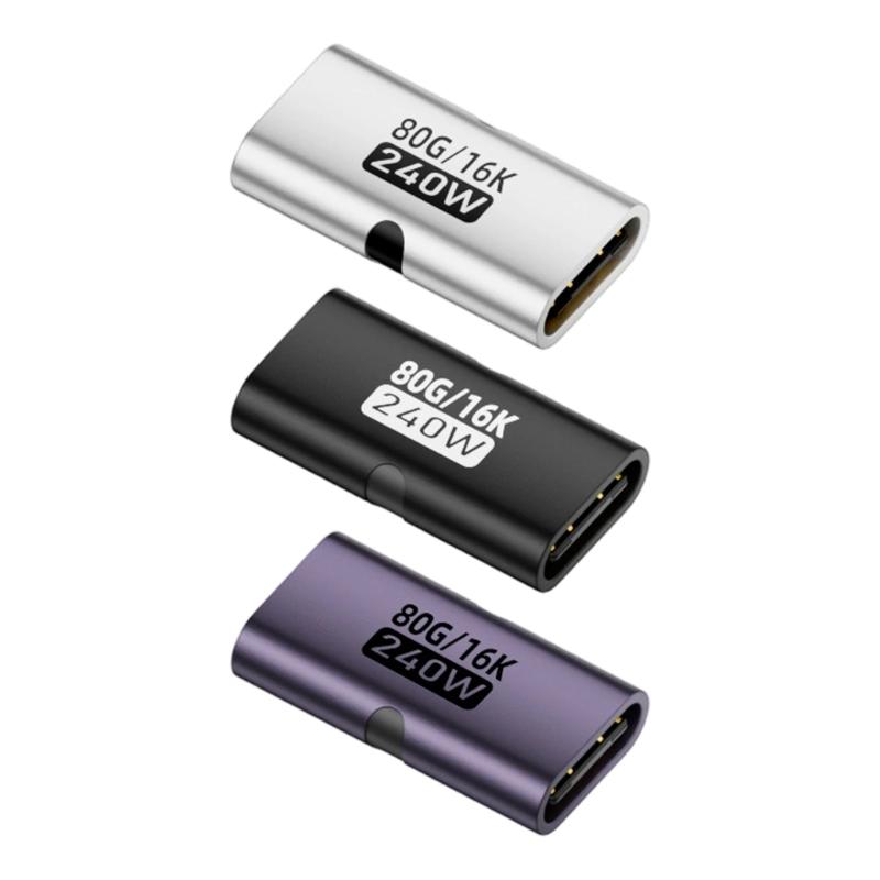 Портативный USB C female-female адаптер, высокая скорость передачи данных, 240 Вт, 80 Гбит/с, 16K 60 Гц, для телефона, ноутбука