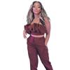 European and American women's sexy strapless short top with high waist slimming long pants, African women's design suit for women