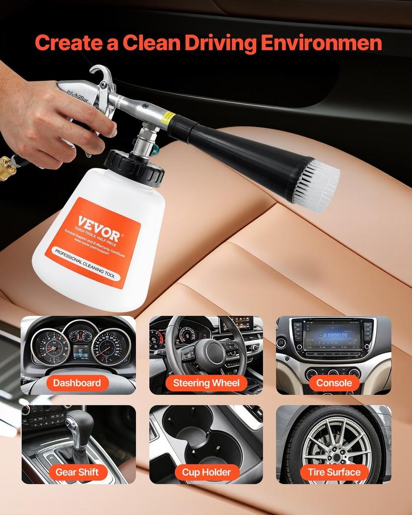 Car Cleaning Gun 6-9.2Bar High-Pressure Air Blow Gun with 1L Liquid Bottle