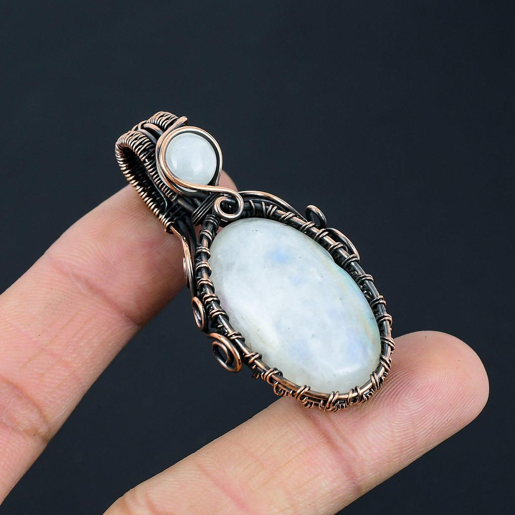 Moonstone Gemstone Handmade Pure Copper Wire Wrap Jewelry Pendant For Women