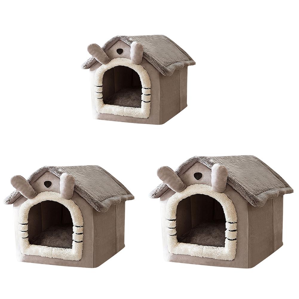 Cute Plush Pets House PP Cotton Soft Puppy House Half-Closed Puppy Sleeping Nest Foldable Home Puppy Pet Accessories