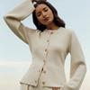 Осенний элегантный вязаный кардиган с длинным рукавом, женский свитер, зимний круглый вырез, винтажные шерстяные свитера, кардиганы с карманами, облегающий трикотаж 25339