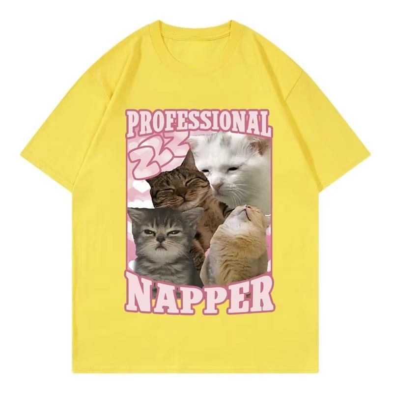 Cute Sleepy Cat Professional Napper Graphic T Shirt Unisex Unisex Y2k Hip Hop Streetwear Funny Kitten Print Black Short Sleeve Tee