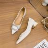French Shallow Single Shoes Women's Middle Heel 2025 Spring New Rhinestone Square Buckle Pointed High Heels Thick Heel Large Size Women's Shoes