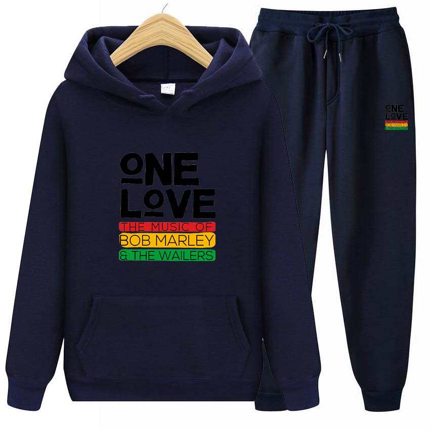 Мужской спортивный костюм One Love с принтом, зимний костюм, спортивный модный спортивный костюм для женщин и мужчин, одежда с капюшоном, толстовки + брюки, комплект из двух предметов