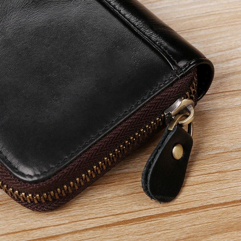 Винтажный мужской и женский держатель для карт из масляной коровьей кожи на молнии, повседневный кошелек для кредитных карт