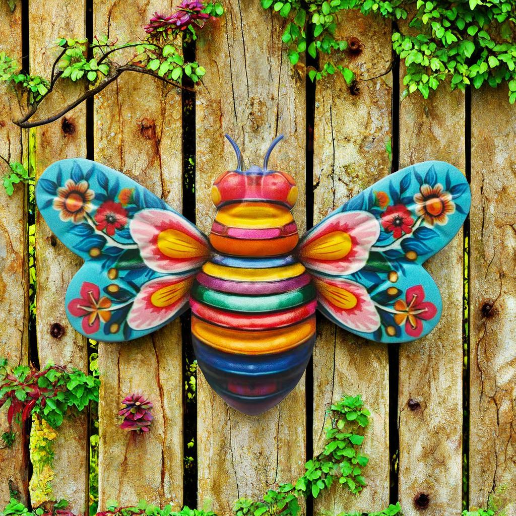 Металлический декор для стен в виде пчелы, настенные художественные украшения в виде цветов для пчелиного сада, подвесной декор для патио в виде пчелы