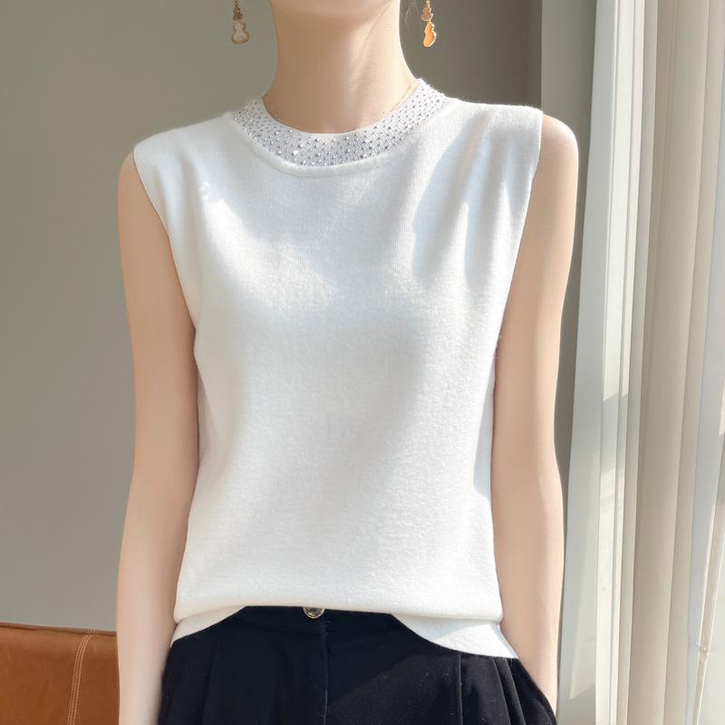 24 Весна и лето новый тонкий имитация свитера женская вязаная базовая рубашка без рукавов жилет женский круглый вырез внутренний