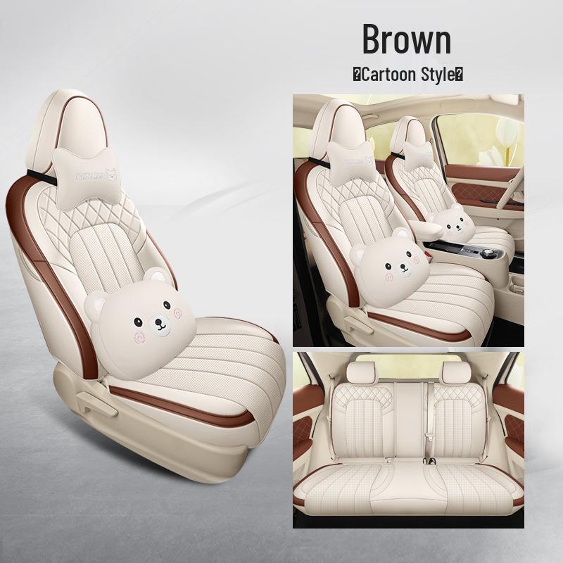 ORA Good Cat Cartoon Leather Car Seat Cushion - Universal Fit, Four Seasons