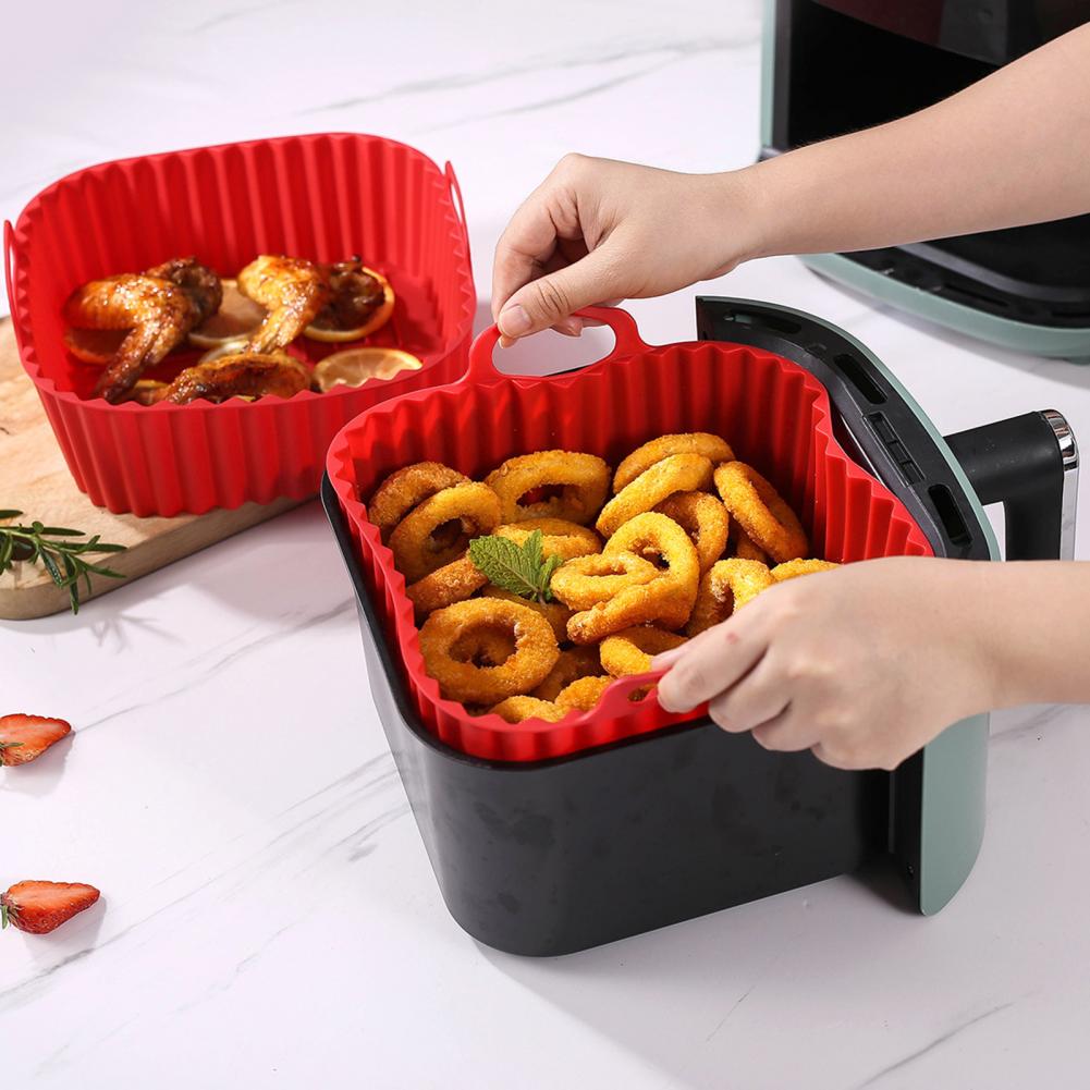 Силиконовая форма для аэрофритюрницы с антипригарным покрытием, противень для выпечки с ручками - Равномерный нагрев, можно мыть в посудомоечной машине, кухонный аксессуар для здорового приготовления
