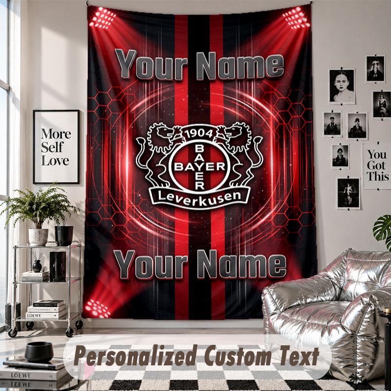Wall Hanging Tapestry With Custom Name & Text, Bayer Leverkusen Football Decorative Tapestry For Bedroom