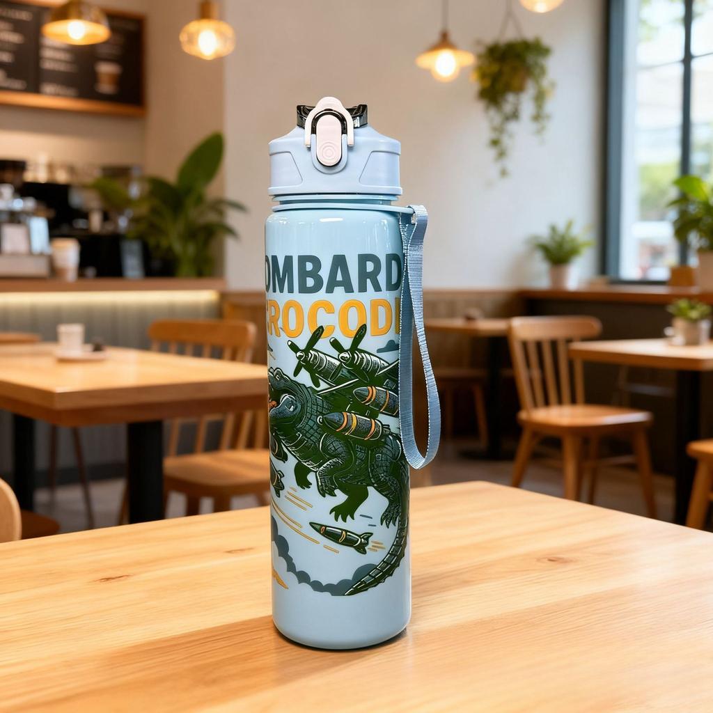 Italian Brainrot Water Bottle Tung Tung Tung Sahur Water Cup With Straw Football Sports Water Kettle Easter Valentine'S Day Gift