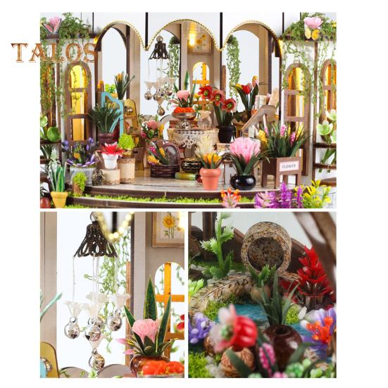 1 комплект DIY Mini Greenhouse Kit со светодиодной подсветкой Мебель для детей и взрослых, ручная работа Деревянный крошечный садовый домик Строительная модель Кукольный домик Украшения